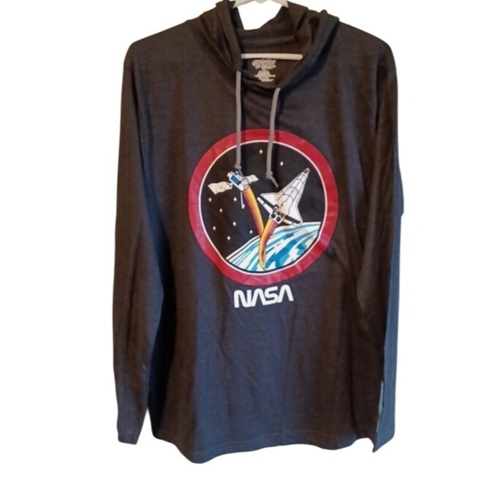 Tee Luv NASA Space Shuttle Hoodie Mens‎ Medium Gray Graphic Pullover